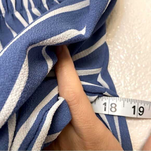 Blue minimal Stripe Culotte Jumpsuit off shoulder romper blue coastal preppy S - Picture 5 of 10